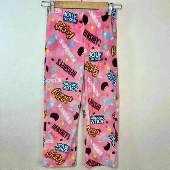 Hershey Kids Pink Candy Print Elastic Waist Fleece Pajama Bottoms Size S/M - Picture 1 of 5